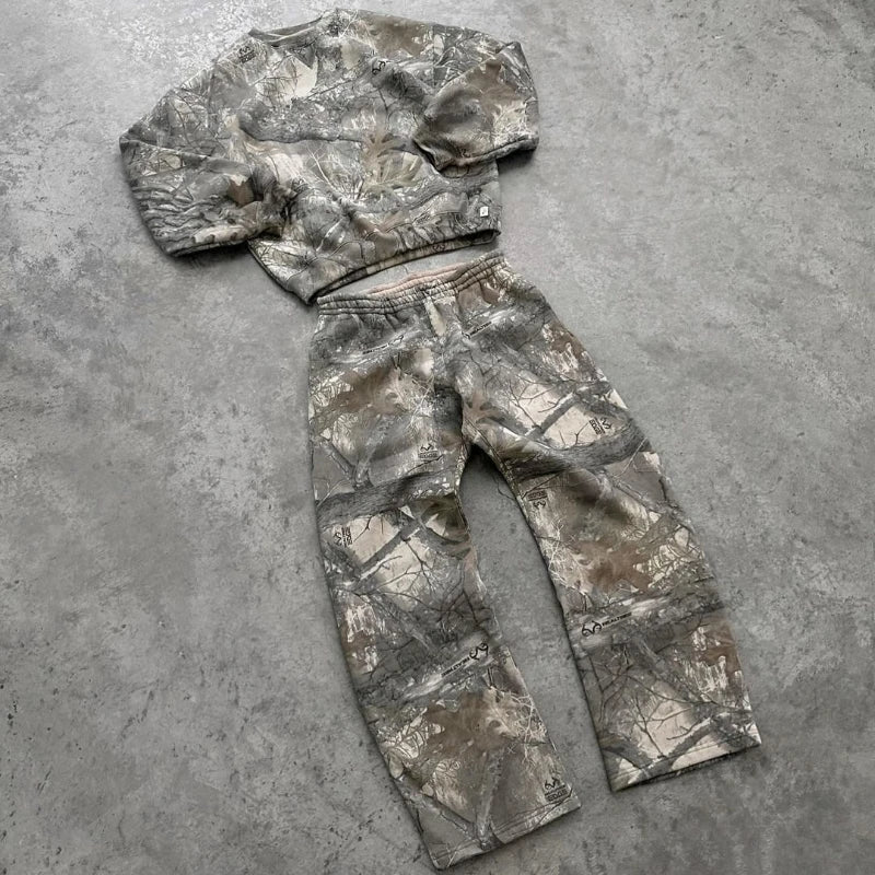 Vintage Camouflage Hoodie Set – Python & Leopard Patterns