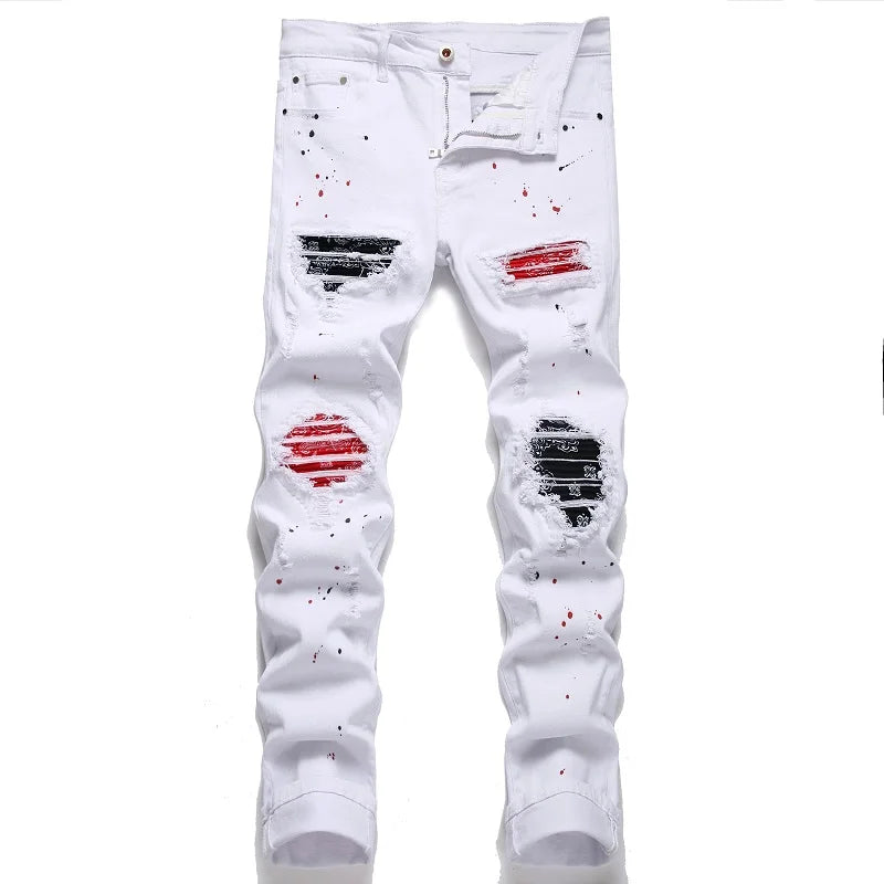 Biker Jeans For Men | Distressed Stretch Ripped Hip Hop Slim Fit