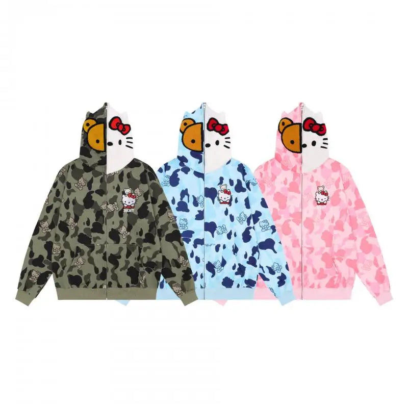 Hello Kitty Zip Hoodie Loose Cardigan for Women | Oversized