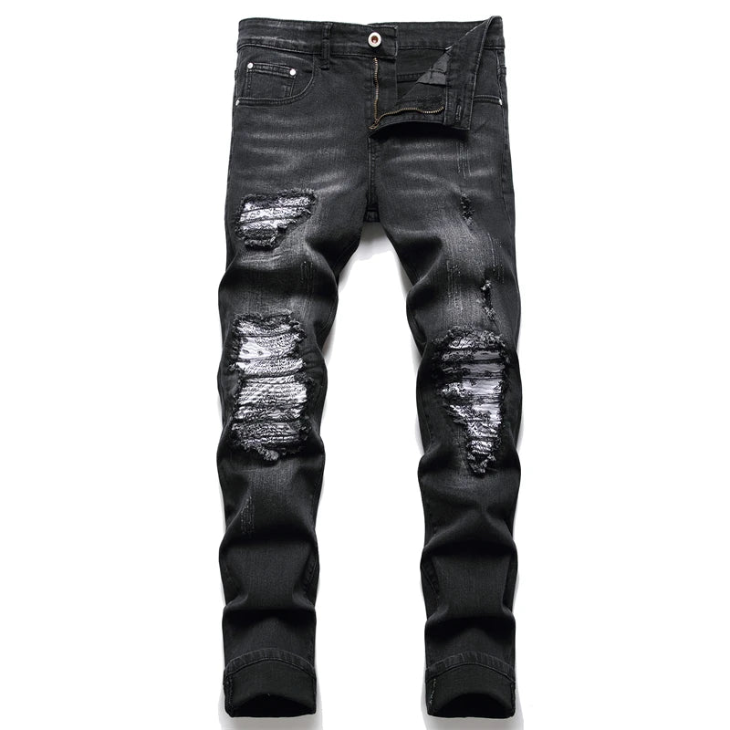 Biker Jeans For Men | Distressed Stretch Ripped Hip Hop Slim Fit