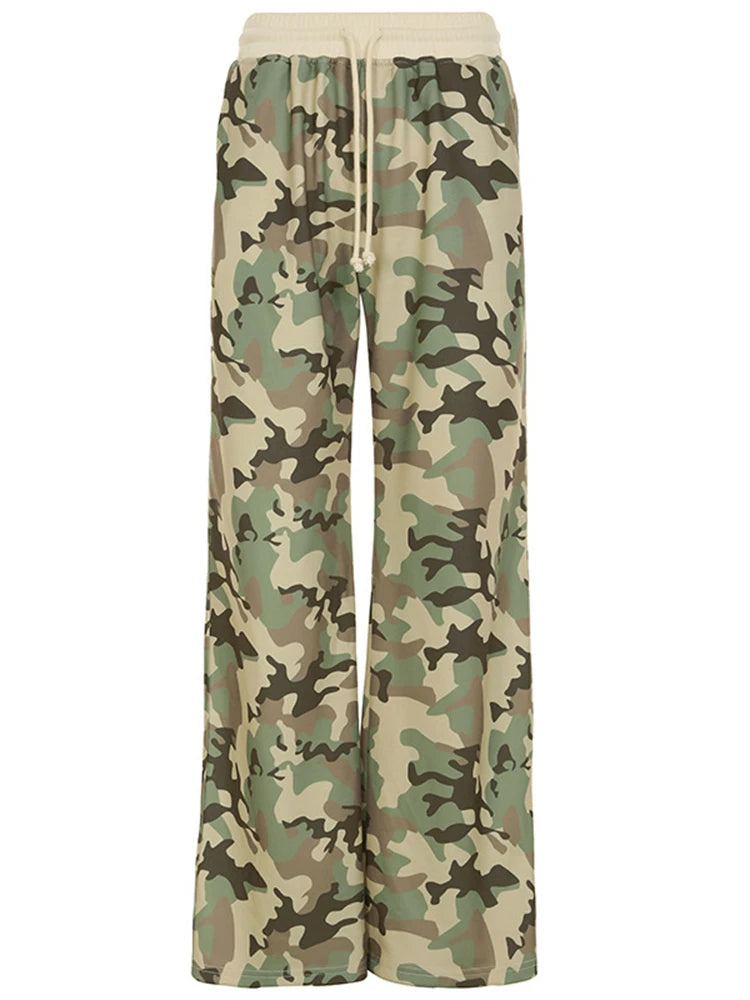 Camo Set for Women | Zip Up Hooded Crop Bomber Jacket and Straight Cargo Pants