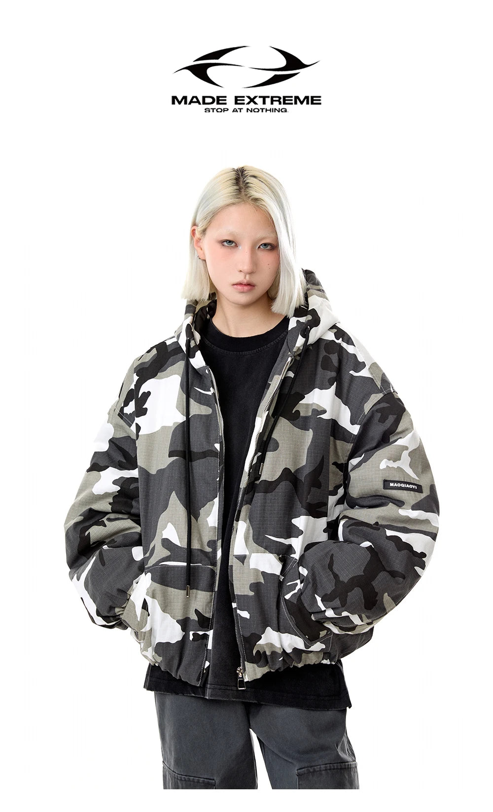 Winter American Camo Hooded Bomber Jacket: Unisex, Loose Fit