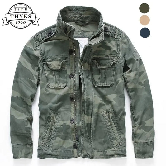 Men's Military Camo Denim Jacket: Retro, Multi-Pocket, Cowboy