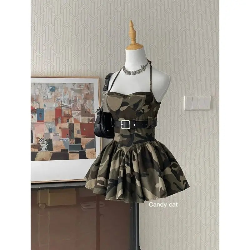 Harajuku Spicy Girl Camo Camisole Skirt Mini Dress 2025 Y2K