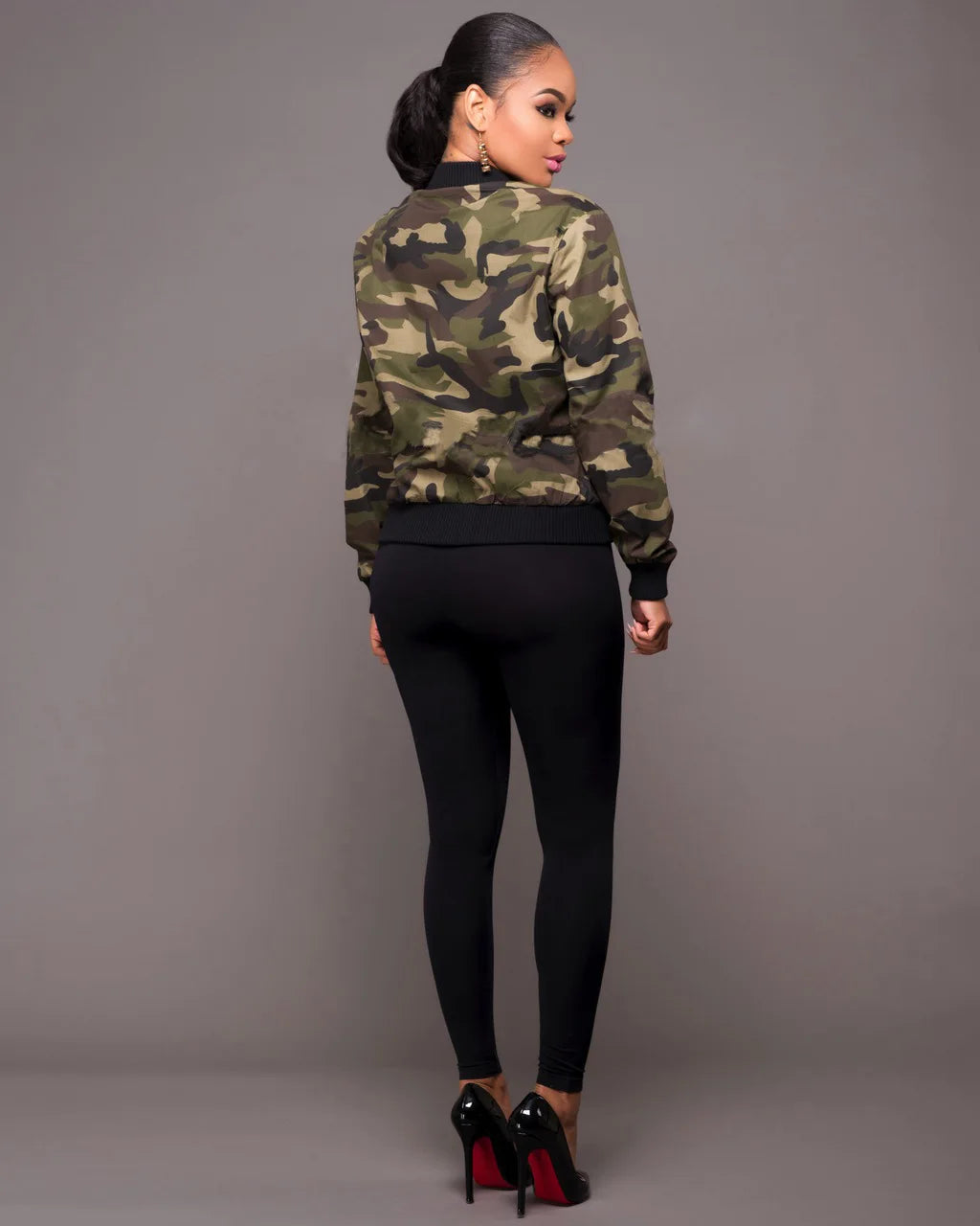 Women's Camo Bomber Jacket: Slim, Cropped, Military Zipper Coat