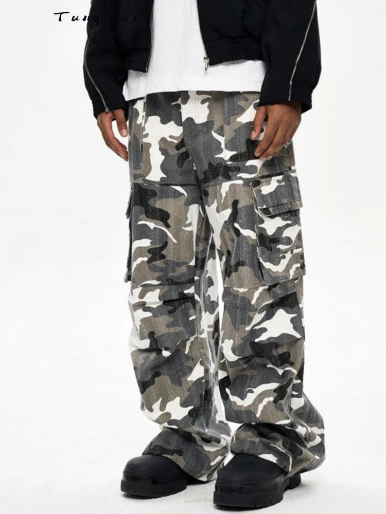 Camouflage Baggy Pants - Multi-pocket Overalls