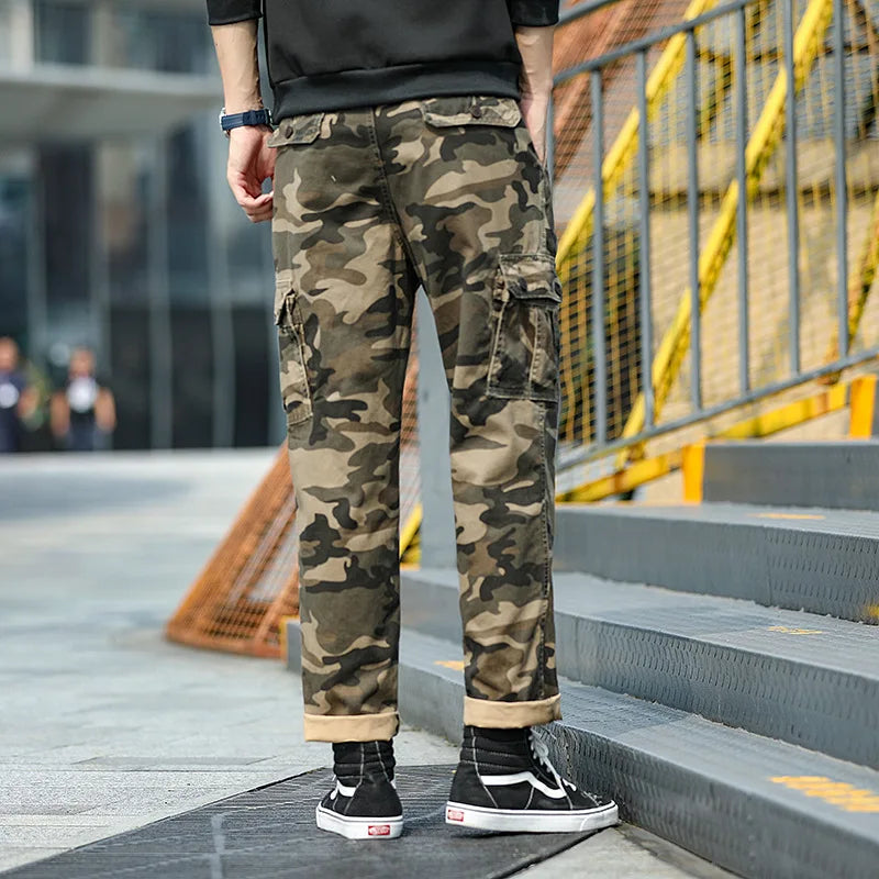 Men's Camouflage Overalls: Cotton Cargo Pants for Streetwear