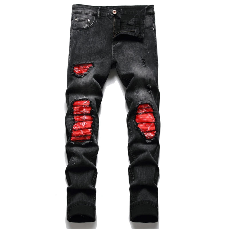 Biker Jeans For Men | Distressed Stretch Ripped Hip Hop Slim Fit