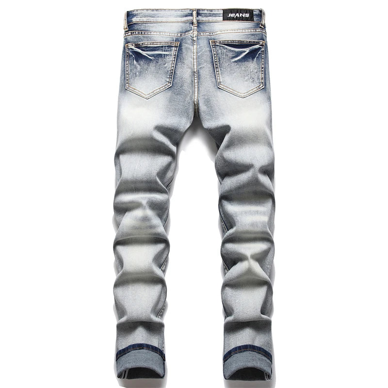 Biker Jeans For Men | Distressed Stretch Ripped Hip Hop Slim Fit