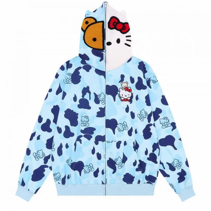 Hello Kitty Zip Hoodie Loose Cardigan for Women | Oversized