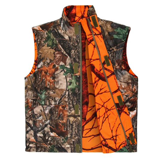 Men's Orange Camouflage Hunting Vest: Sleeveless, Multi-Pocket