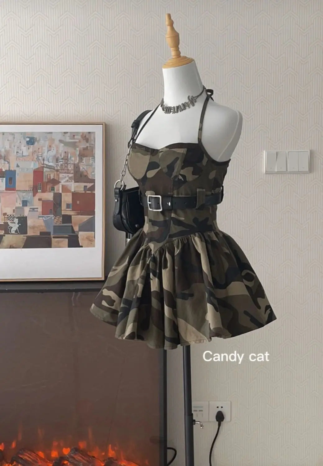 Harajuku Spicy Girl Camo Camisole Skirt Mini Dress 2025 Y2K