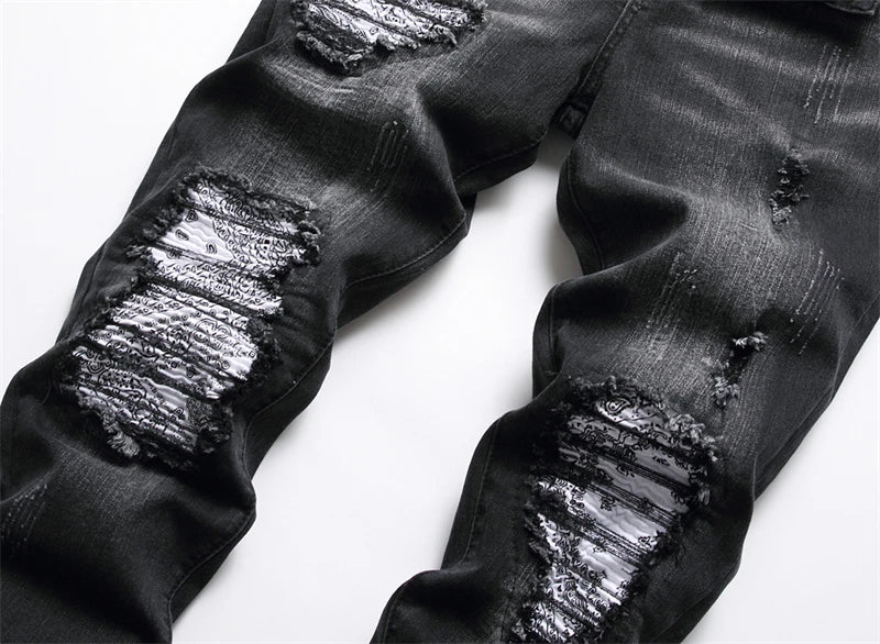 Biker Jeans For Men | Distressed Stretch Ripped Hip Hop Slim Fit