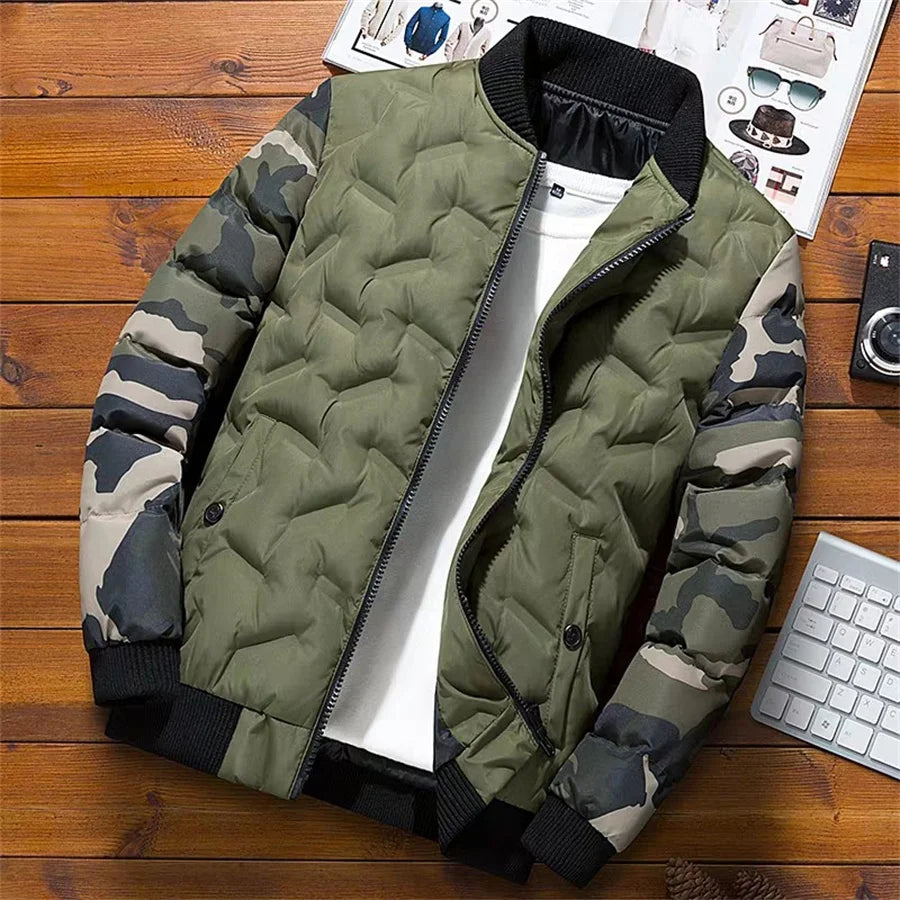 Veste de bombardier camouflage pour homme | Manteau de baseball rembourré coupe slim