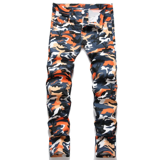 High Street Denim Jeans For Men Colorful Camouflage