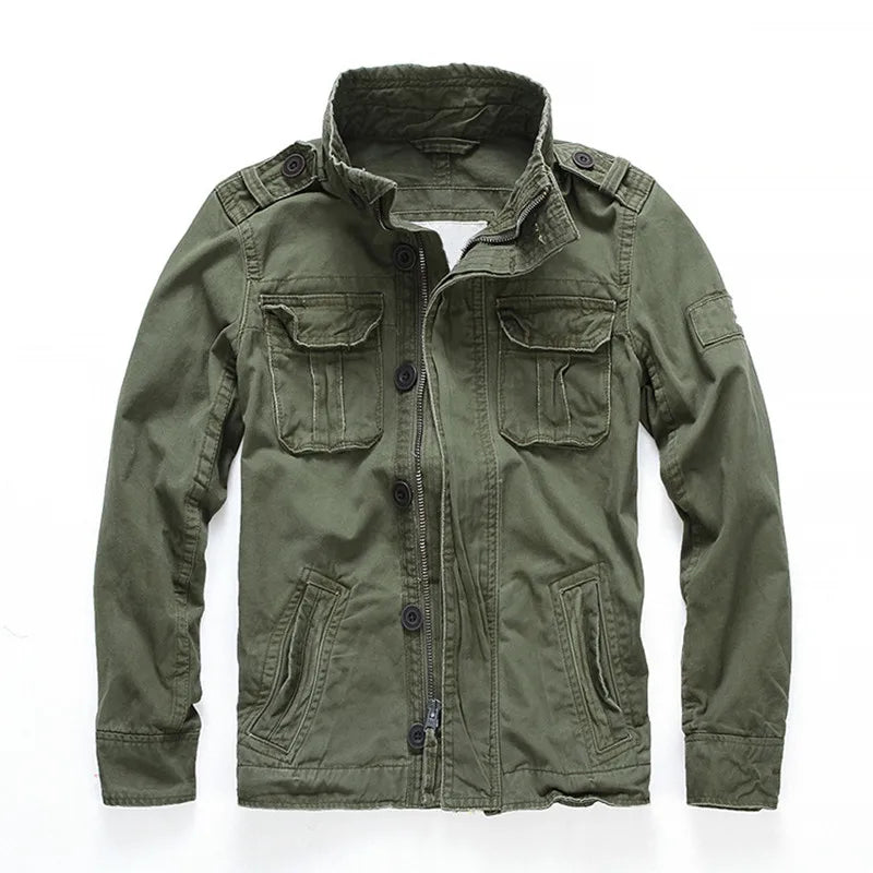 Men's Oversized Camo Denim Jacket: Thick, Green Military Coat