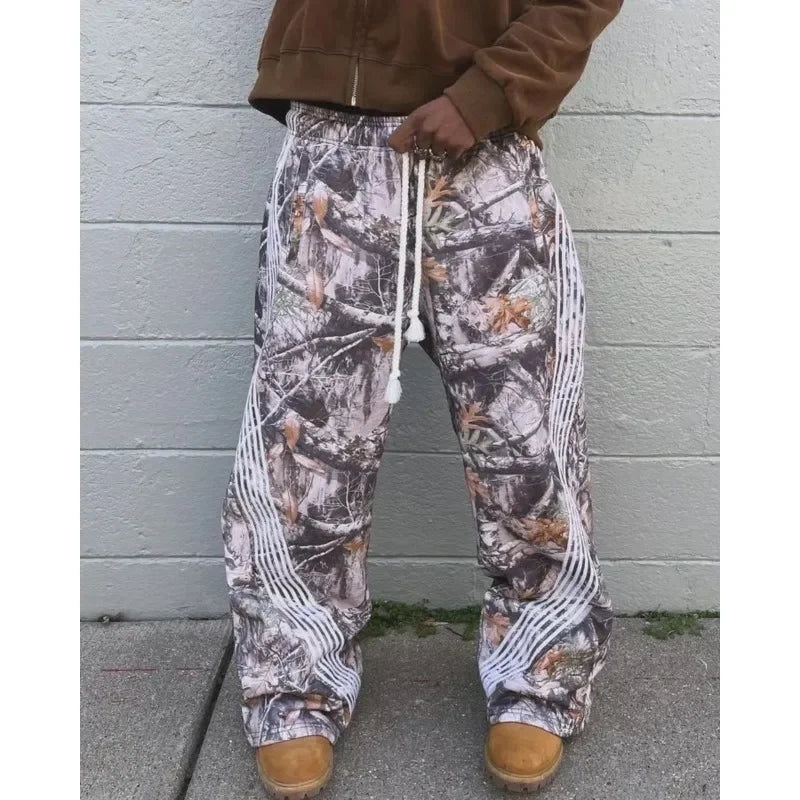 Y2K Retro Camo Sweatpants Men Gothic Couples Loose Jogging