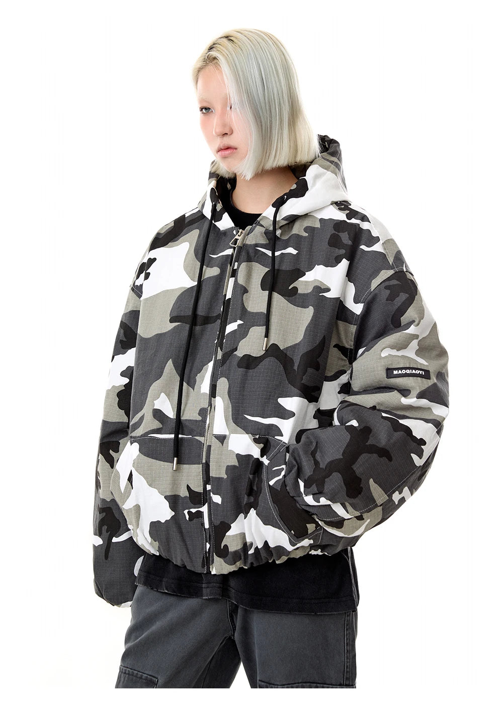 Winter American Camo Hooded Bomber Jacket: Unisex, Loose Fit