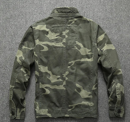 Men's Oversized Camo Denim Jacket: Thick, Green Military Coat