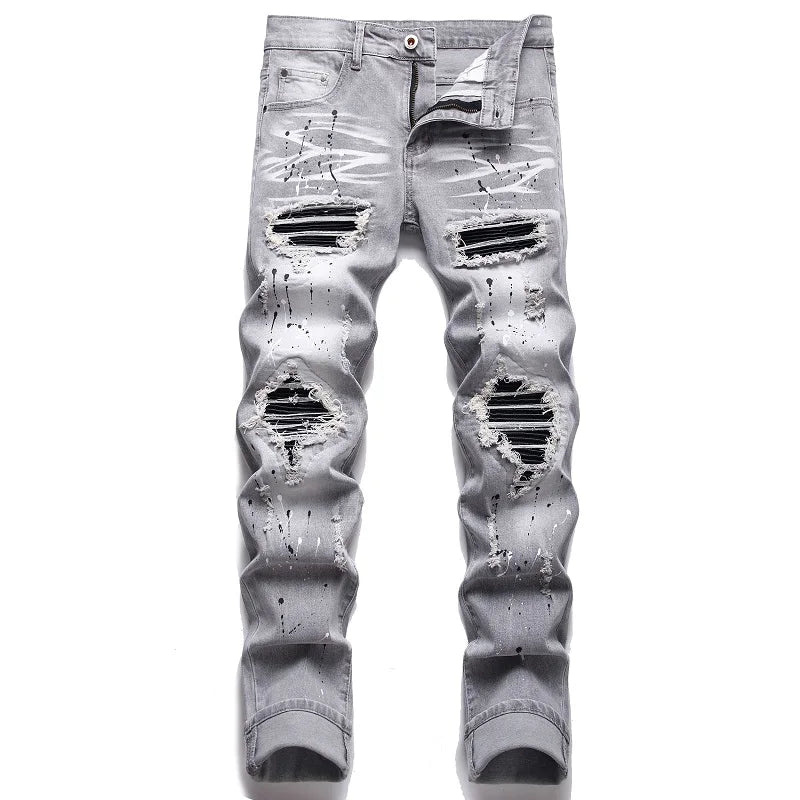 Biker Jeans For Men | Distressed Stretch Ripped Hip Hop Slim Fit