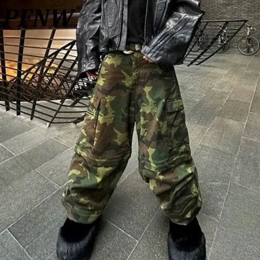 Wide Leg Camo Cargo Pants for Men