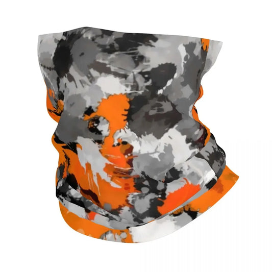 Orange Grey Paint Splatter Camo Bandana Neck Cover & Balaclava