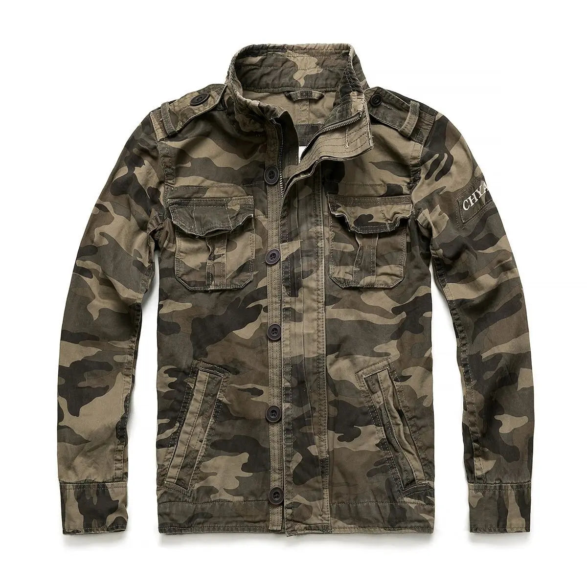 Men's Oversized Camo Denim Jacket: Thick, Green Military Coat