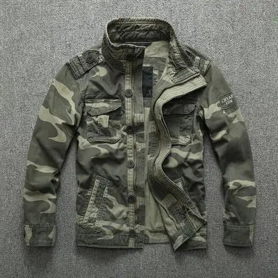 Men's Oversized Camo Denim Jacket: Thick, Green Military Coat