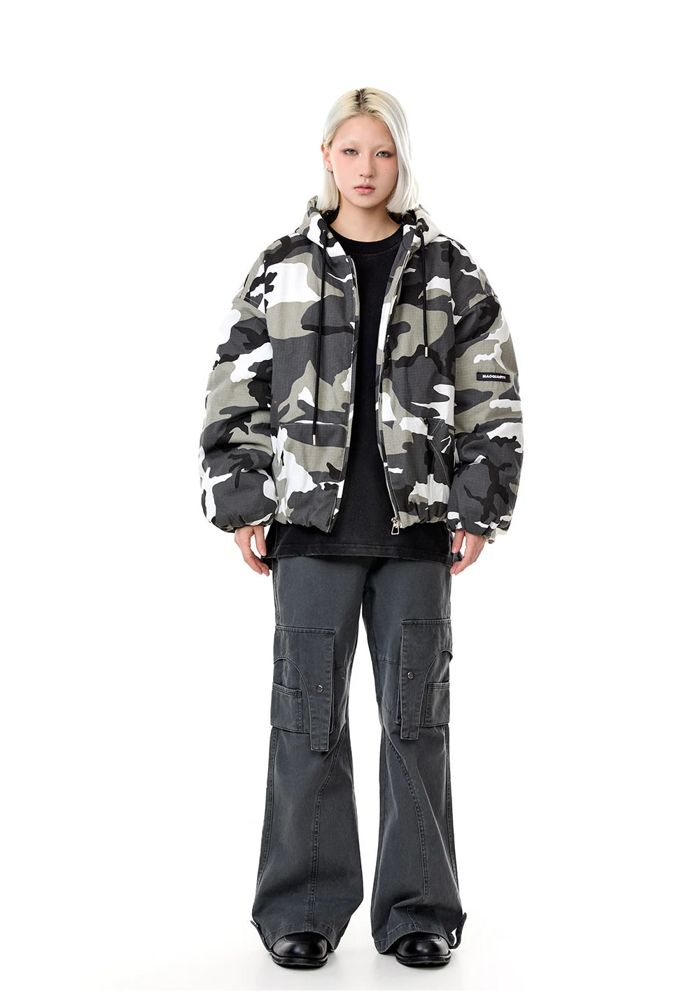 Winter American Camo Hooded Bomber Jacket: Unisex, Loose Fit