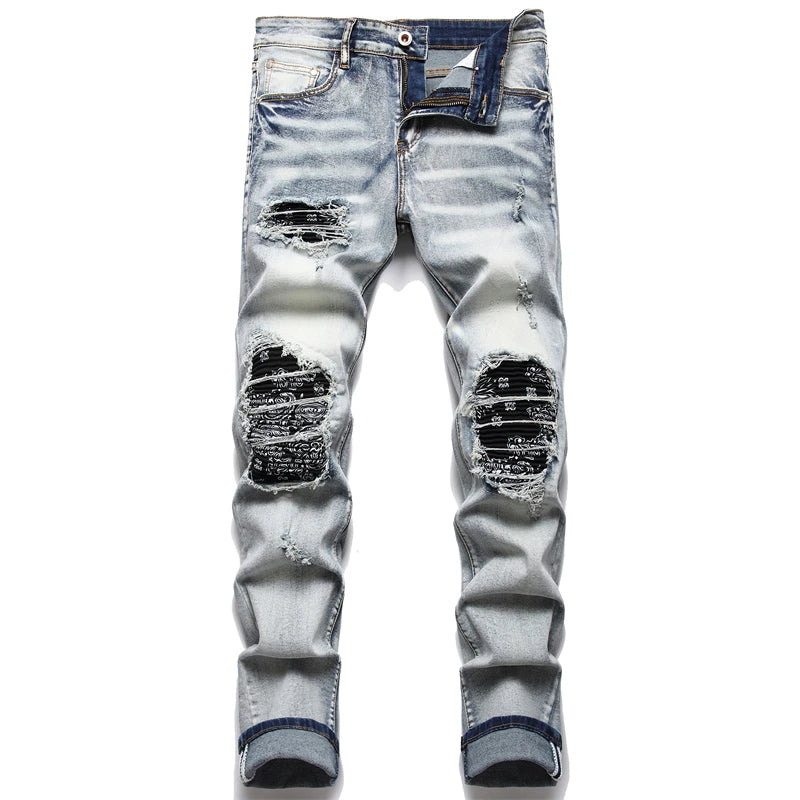 Biker Jeans For Men | Distressed Stretch Ripped Hip Hop Slim Fit