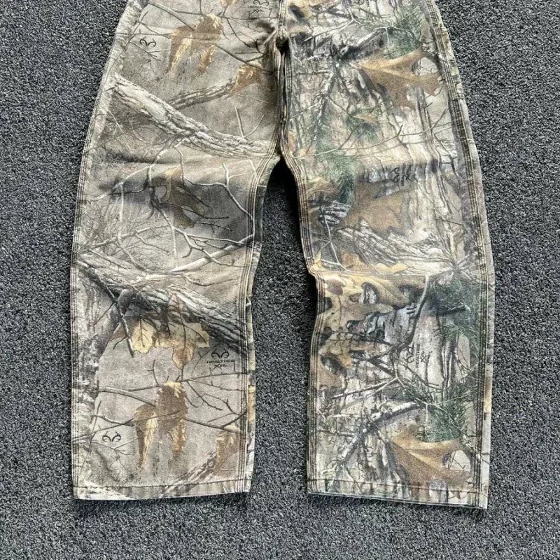 Washed Camo Wide-Leg Street Jeans for Men Autumn 2025