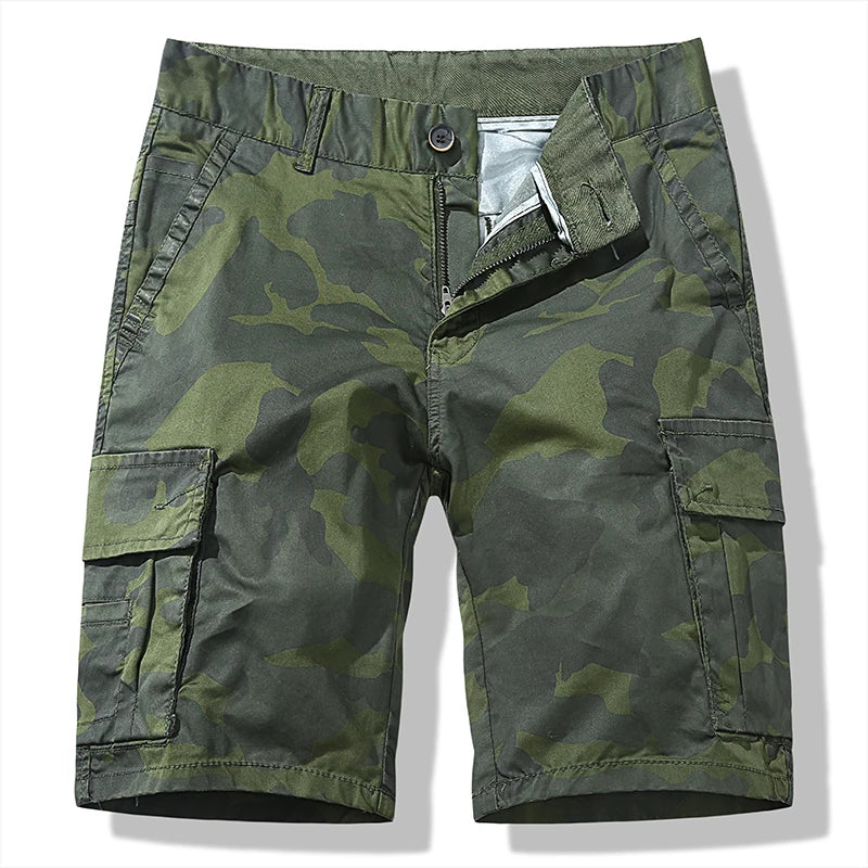 Loose Fitting Camouflage Elastic Cargo Shorts For Men