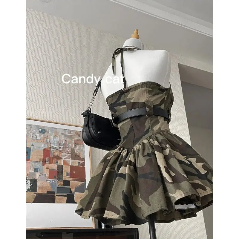 Harajuku Spicy Girl Camo Camisole Skirt Mini Dress 2025 Y2K