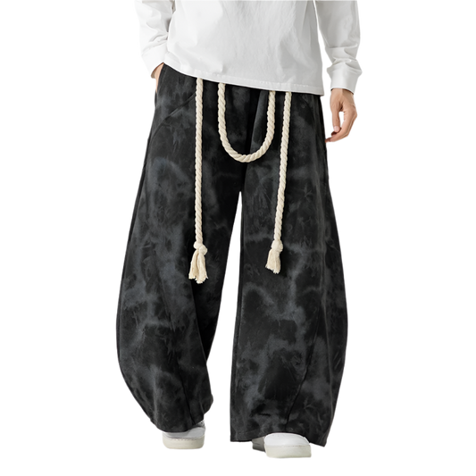 Men’s Wide-Leg Tie-Dye Harem Pants | Black Camo Vibes