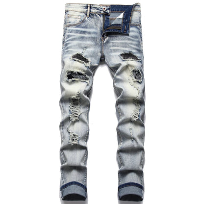 Biker Jeans For Men | Distressed Stretch Ripped Hip Hop Slim Fit