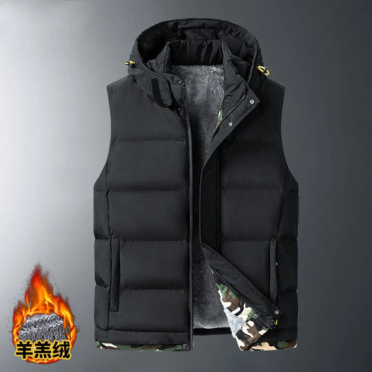 Men's Fleece Liner Sleeveless Jacket: Hooded, Warm Cotton Vest