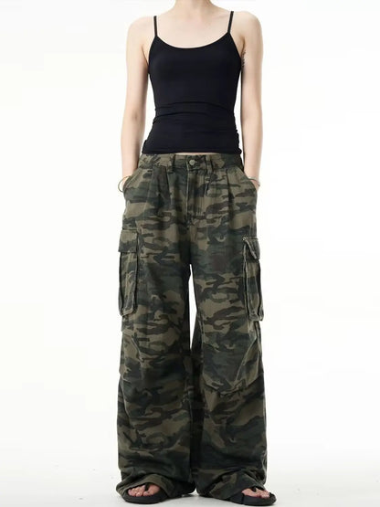 Military Green High-Waist Women's Y2K Straight Baggy Jeans