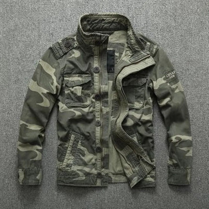 Men's Oversized Camo Denim Jacket: Thick, Green Military Coat