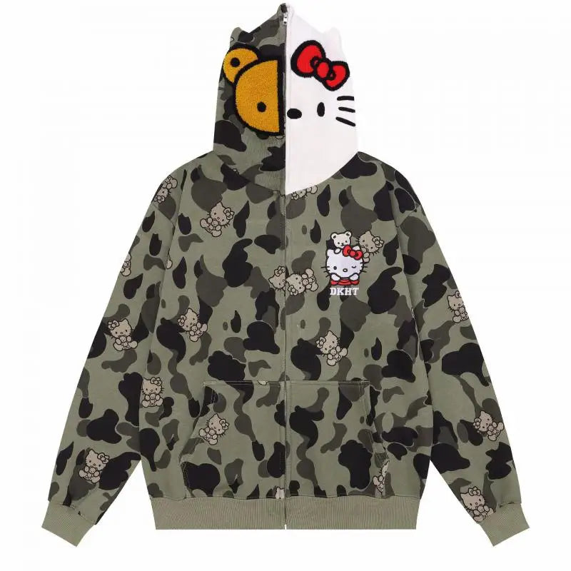 Hello Kitty Zip Hoodie Loose Cardigan for Women | Oversized