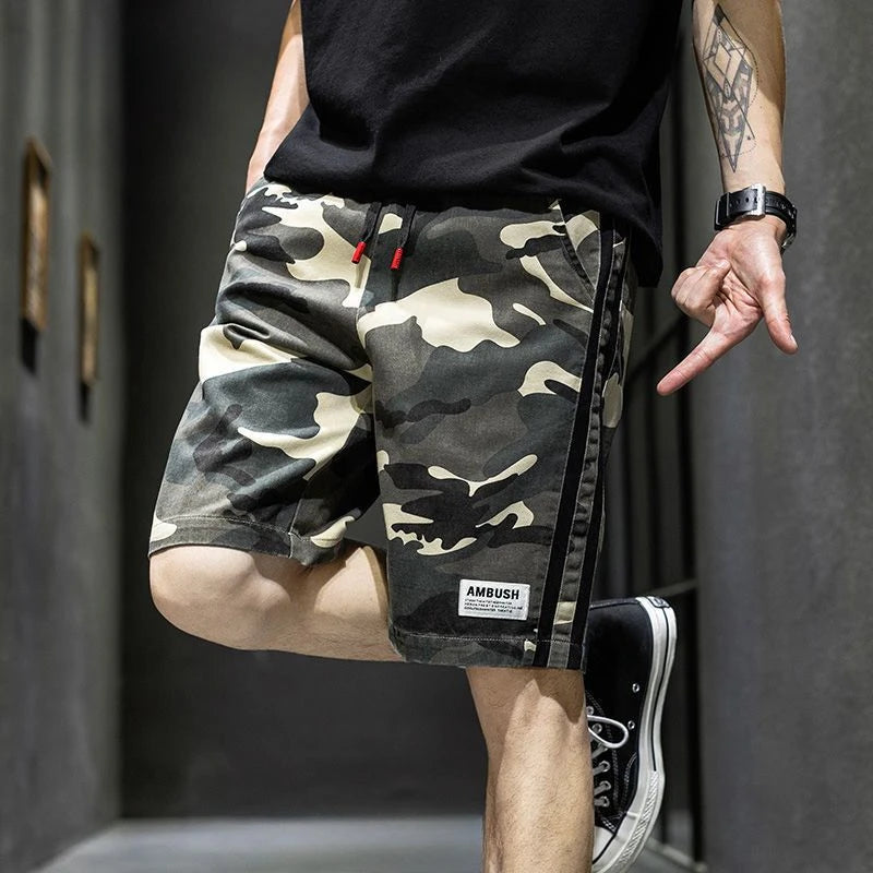 Oversized Short Pants | Black Spliced Camo