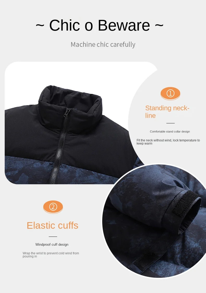 Men's Hip-Hop Camo Jacket: Windproof, Padded Stand Collar Parka