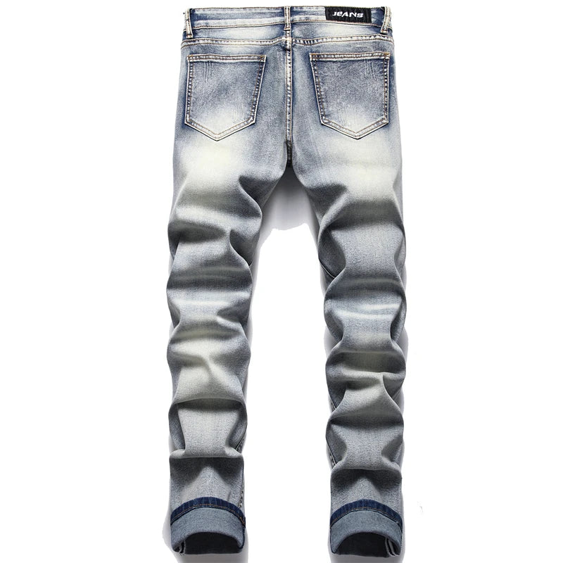 Biker Jeans For Men | Distressed Stretch Ripped Hip Hop Slim Fit