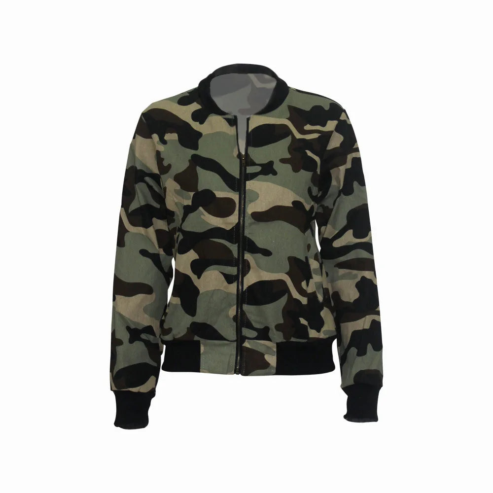 Women's Camo Bomber Jacket: Slim, Cropped, Military Zipper Coat