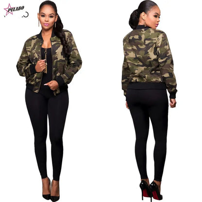 Women's Camo Bomber Jacket: Slim, Cropped, Military Zipper Coat