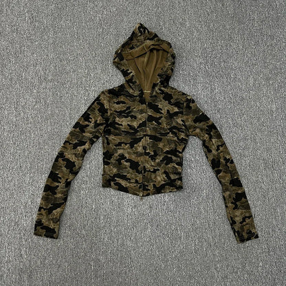 Retro Camo Hooded T-shirt for Women | Slim Fit Causal Long Sleeve