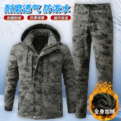 Men's Winter Camo Jacket: Velvet, Waterproof, Outdoor Sports Coat