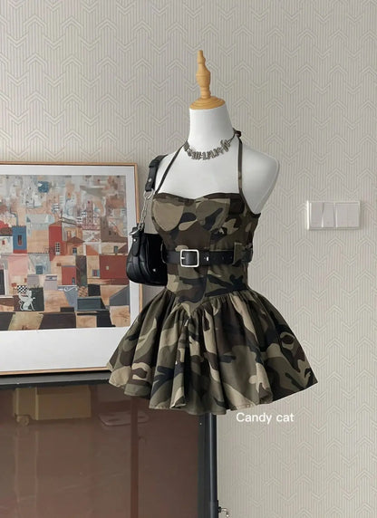 Harajuku Spicy Girl Camo Camisole Skirt Mini Dress 2025 Y2K