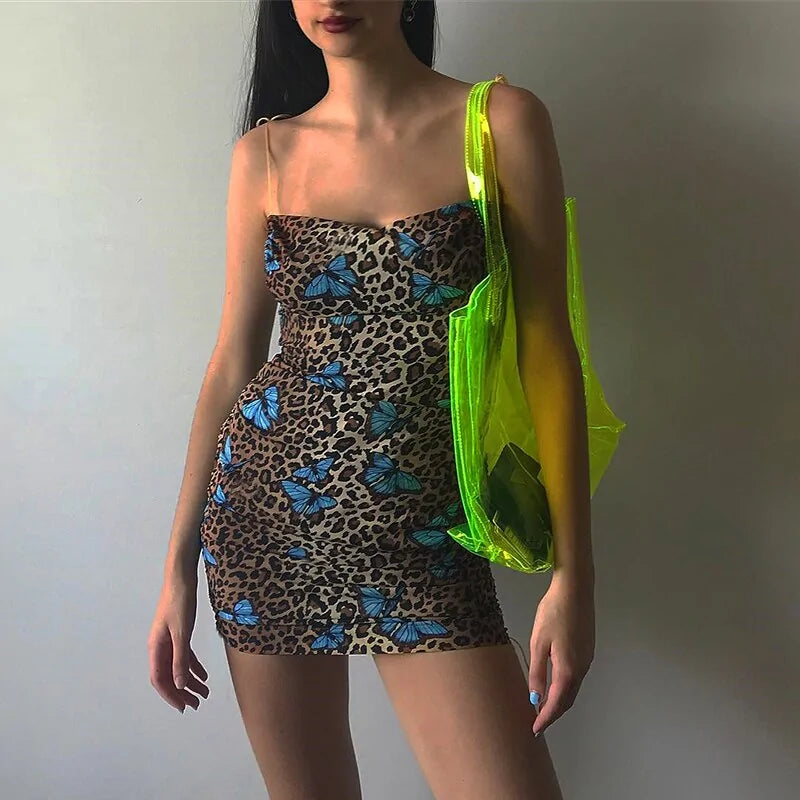 Backless Butterfly Leopard Print Mini Sundress