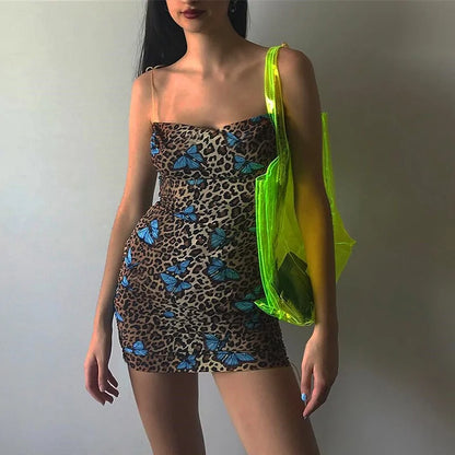 Backless Butterfly Leopard Print Mini Sundress