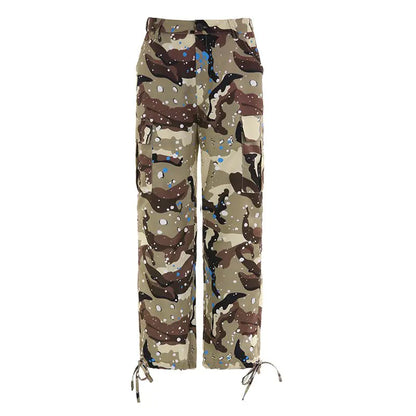 My Way Splatter Camouflage Wide Leg Cargo Pants